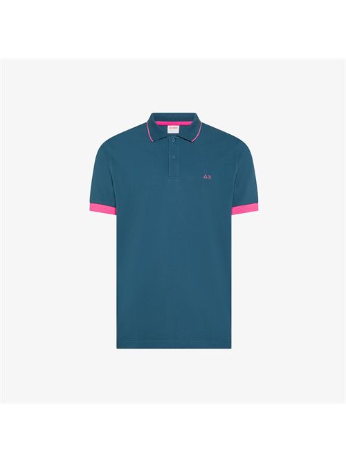 Polo con bordi fluo in cotone blu avio scuro SUN 68 | A36120/80